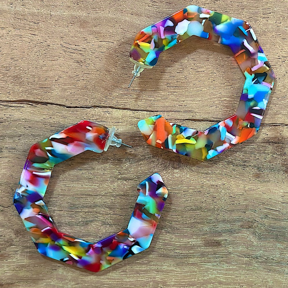 Colorful Acetate Hexagon Hoops